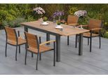 Garten-Essgruppe MERXX "Santorin", grau (graphit, natur), Aluminium, Massivholz, Sitzmöbel-Sets, Garten-Essgruppe
