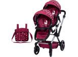 Puppen-Zwillingsbuggy BAYER "Xeo Twin", rot (bordeaux mit einhorn), Puppenwagen, KinderB:35cm H:76,5cm T:80cm, Kunststoff, Metall, Stoff, Puppen-Zwillingsbuggy, mit Wickeltasche, B:35cm H:76,5cm T:80cm