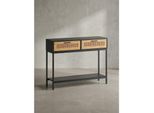 Konsolentisch – Schwarz, 100x30x75 cm, mit Wiener Geflecht, Schubladen und Ablage