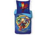 Kinderbettwäsche MARVEL "Iron Man Armor", bunt (blau), B/L: 135cm x 200cm, 1 Stk., 1 Stk., Linon, B/L: 80cm x 80cm, 2, Linon, Obermaterial: 100% Baumwolle, Bettwäsche, Kinderbettwäsche, 100% Baumwolle