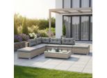 Gardenson , Naturfarben , Glas , Füllung: Schaumstoff , Eckteil , Tisch höhenverstellbar, Tisch mit Glasplatte , Gartenmöbel, Loungemöbel, Loungegarnituren