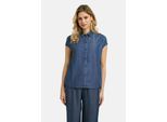 Blusentop MILANO ITALY, Damen, Gr. 42, schwarz denim, Web, Material: 100% Lyocell, unifarben, regular fit normal, hoch geschlossener Ausschnitt, offene Kante, Blusen Blusentop