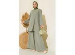 Getextureerde Langemouwen Tuniek en Wijdpantalon Set