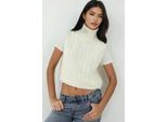Rollkragen-Strickpullover-Weste mit Haargflecht-Muster