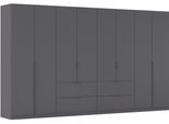 Drehtürenschrank OTTO HOME "Kleiderschrank Schrank Garderobe AGORDO mit Dekor- oder Hochglanzfront", graumetallic, Schränke, B/H/T: 360cm x 229cm x 54cm, Griffe Graumetallic, Holzwerkstoff, Drehtürenschrank, mit Außenschubkästen, Serie in 7 Breiten und 2 Höhen MADE IN GERMANY, B:360cm H:229cm T:54cm