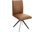 Esszimmerstuhl K+W KOMFORT & WOHNEN "Drehstuhl, Lederstuhl", braun (brandy, schwarz), B:49cm H:94cm T:61cm, Stühle, Esszimmerstuhl, Blitzdrehkreuz und Rückholfunktion, dekorativer 12mm Biese