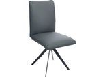 Esszimmerstuhl K+W KOMFORT & WOHNEN "Drehstuhl, Lederstuhl", blau (aqua, schwarz), B:49cm H:94cm T:61cm, Stühle, Esszimmerstuhl, Blitzdrehkreuz und Rückholfunktion, dekorativer 12mm Biese