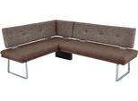 Eckbank K+W KOMFORT & WOHNEN "Giacomo II Esszimmerbank", braun (braun, braun), B:207cm H:91cm T:65cm, Sitzbänke, Eckbank, Flachstahlkufe in edelstahlfarbig lackiert, Rücken und Sitz gesteppt