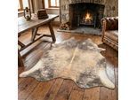 Fellteppich GINO FALCONE "Emilia" Gr. 3, braun, B:130cm H:3mm L:170cm, Kunstfaser, Teppiche, Fellteppich, Kunstfell, bedruckt, Kuhfell-Optik, ideal im Wohnzimmer & Schlafzimmer