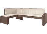 Eckbank EXXPO - SOFA FASHION "Cortado, elegant und modern mit hohem Sitzkomfort", braun (braun, creme), B:245cm H:88cm T:156cm, Sitzbänke, Eckbank, hohe Bodenfreiheit, schöne Detailverarbeitung, wahlweise Lederbezug