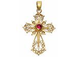 Kreuzanhänger FIRETTI "Schmuck Geschenk Gold 375 Halsschmuck Anhänger Halskette Kreuz", gold (gelbgold, 375, rot, rot), Schmuckanhänger, Damen, Gelbgold 375, 1,37 g, mit Rubin