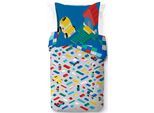 Kinderbettwäsche LEGO "Lego Let's Build", bunt (blau), B/L: 135cm x 200cm, 1 Stk., 1 Stk., Linon, B/L: 80cm x 80cm, 2, Linon, Obermaterial: 100% Baumwolle, Bettwäsche, 100% Baumwolle
