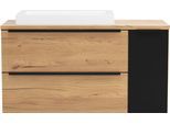 Waschtisch WELLTIME "MAILAND, 2 Metall-Vollauszüge mit Softclose, Aufsatzbecken", wildeiche, matt schwarz, B:105cm H:65,5cm T:47cm, MDF, Waschtische, Waschtisch