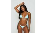 Triangel-Bikini-Top MODA MINX "Seychelles", Damen, Gr. M, blau (aquablau), 82% Polyamid, 18% Elasthan, unifarben, Bikini-Oberteile, mit tollen Meeres-Anhängern