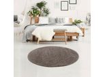 Hochflor-Teppich CARPET CITY "Pulpy 100" Gr. 10, grau, H:30mm Ø:200cm, Kunstfaser, Teppiche, Fransenteppich, besonders weich, mit Fransen, Uni Farben