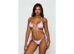 Triangel-Bikini-Top MODA MINX "Seychelles Triangle Wrap Top", Damen, Gr. L, lila (flieder), 82% Polyamid, 18% Elasthan, unifarben, Bikini-Oberteile, mit edlen Schmuckelementen und kleinen Anhängern