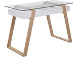 Schreibtisch SALESFEVER "Falun - Arbeitsplatz Deluxe: Der Laptop-Tisch", beige (natur, weiß, natur, transparent), B:110cm H:75cm T:55cm, Tische, Schreibtisch, Eleganz trifft Funktion: Mit Glasplatte