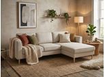 Ecksofa HOME AFFAIRE "Booster, whlw. mit Schlaffunktion & Bettkasten, Fuß Buche lackiert", beige (sandrgau), B:232cm H:83cm T:161cm, 100% Polyester, Sofas, Ecksofa, Recamiere beidseitig montierbar, L-Form, in Cord & Struktur, B: 232 cm