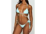 Bikini-Hose MODA MINX "Seychelles Tie Side Brazilian Bikini Bottom", Damen, Gr. S, EURO-Größen, blau (türkis), 82% Polyamid, 18% Elasthan, unifarben, Badehosen Bikini-Hose, mit tollen Meeres-Anhängern
