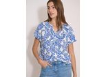 Kurzarmbluse CECIL, Damen, Gr. M (40), blau (vanilleweiß), Stoff, 100% Viskose, gemustert, klassisch normal, Rundhals, normaler Saum, Blusen, mit allover Print