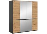 Livetastic , Grau, Eiche Artisan , Glas, Holzwerkstoff , Holzoptik , 180x198x59 cm , griffloses Öffnen, Schrankfront mit Spiegel , Schlafzimmer, Kleiderschränke, Drehtürenschränke