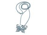 Kette mit Anhänger STEUER "Metall Schmetterling gebürstet Katzenauge syn. weiß", silber (silbergrau), Halsketten, Damen, 55cm, Metall, L: 55 B: 3mm, matt, B:3mm