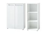 BÜRO-SET MUENCHEN 2-teilig Weiß | 120cm hoch | Kommode x Regal | Glas Front & Abschließbar