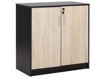 AKTENSCHRANK heller Holzfarbton/schwarz 80 cm 2 Türen Zehna