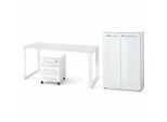 BÜRO-SET MUENCHEN 3-tlg Weiß | Schreibtisch, Schrank, Container | Glasfront