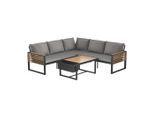 Ambia Garden Loungegarnitur, Schwarz, Natur, Textil, Akazie, massiv, Füllung: Faserbällchen, Vlies,Vlies, Komfortschaum, Eckteil, L-Form, 235x235 cm, Loungemöbel, Gartenlounge-Sets
