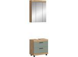Badmöbel-Set WELLTIME "SIENA, 2 tlg., Waschbeckenunterschrank auf Rollen & Spiegelschrank", grün (artisan eiche nb, salbei nb), B:60cm H:191cm T:34cm, Holzwerkstoff, Kastenmöbel-Sets, Badmöbel-Set, in verschiedenen Farben erhältlich, Badmöbel, Kombination, Badezimmer
