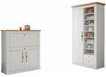 Büromöbel-Set OTTO HOME "Westminster, wohnliches Home-Office, Büro in zwei Farben verfügbar", weiß (pinie weiß), Holzwerkstoff, Arbeitsmöbel-Sets, Büromöbel-Set, enthält Sekretär und Stauraumschrank im Landhausstil, mit Kabelkanal
