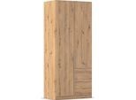 Drehtürenschrank OTTO HOME "Kleiderschrank Schrank Garderobe AGORDO mit Dekor- oder Hochglanzfront", braun (eiche artisan), B:91cm H:210cm T:54cm, Holzwerkstoff, Schränke, Drehtürenschrank, mit Außenschubkästen, Serie in 7 Breiten und 2 Höhen MADE IN GERMANY