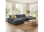 Wohnlandschaft TRENDMANUFAKTUR "Wien, wahlweise mit Sitzvorschub und Bettkasten, Breite 329 cm", grau (dunkelgrau), B:329cm H:73cm T:162cm, 92%Polyester, 8%Polyamide, Sofas, Wohnlandschaft, U-Form, in trendigem Cordstoff