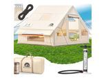 ELONEO aufblasbares Zelt für 2-4 Personen mit Dachfenster Luftpumpe Premium Glamping Zelt wasserdicht, Luftzelt, Inflatable Tent, Camping Zelt, beige