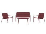 Gartenlounge-Set VENTURE HOME "Fourni, 4-tlg Loungeset in Bordeaux mit Sofa, 2 Sesseln und Tisch", rot (bordeaux), B:133cm H:75cm T:70cm, Sitzmöbel-Sets, Gartenlounge-Set, Sitzgruppe, Stahlgestell, weiche Polster, belastbar bis 120 kg, modern