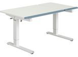 Schreibtisch PAIDI "TEENIO GT in verschiedenen Ausführungen, mitwachsend & ergonomisch", kreideweiß, hellblau, B:130cm T:75cm, Tische, Schreibtisch, höhenverstellbarer Schülerschreibtisch, Platte bis 14 neigbar