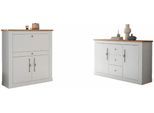Büromöbel-Set OTTO HOME "Westminster, wohnliches Home-Office, Büro in zwei Farben verfügbar", pinie weiß, Holzwerkstoff, Arbeitsmöbel-Sets, Büromöbel-Set, enthält Sekretär und Sideboard im Landhausstil, mit Kabelkanal