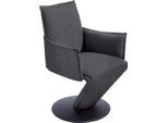 Esszimmerstuhl K+W KOMFORT & WOHNEN "Drive, Drehstuhl", grau (asphalt 88, drehteller in metall schwarz struktur), B:61cm H:94cm T:63cm, Cloud: Nappaleder pigmentiert, Glattleder, 0, 9/1, 1mm, elegantes Leder mit Wolkung und weichen Griff, Stühle, Esszimmerstuhl, Sessel mit federnder Sitzschale, Drehteller in Metall schwarz Struktur