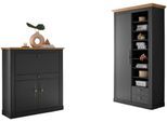 Büromöbel-Set OTTO HOME "Westminster, wohnliches Home-Office, Büro in zwei Farben verfügbar", schwarz (dunkelgrau), Holzwerkstoff, Arbeitsmöbel-Sets, Büromöbel-Set, enthält Sekretär und Stauraumschrank im Landhausstil, mit Kabelkanal