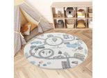Kinderteppich CARPET CITY "Anime9376", beige (creme), H:11mm Ø:120cm, Polypropylen (PP), Teppiche, Spielteppich, Straßen-Spiel-Teppich, Auto, Weicher Flor, Pflegeleicht, Kinderzimmer