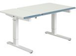 Schreibtisch PAIDI "TEENIO GT in verschiedenen Ausführungen, mitwachsend & ergonomisch", kreideweiß, hellblau, B:130cm T:75cm, Tische, Schreibtisch, höhenverstellbarer Schülerschreibtisch, Platte bis 14 neigbar