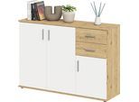 Kommode FMD "Albi", weiß (artisan eiche, weiß), B:120,5cm H:83cm T:35cm, Holzwerkstoff, Sideboards, Kommode