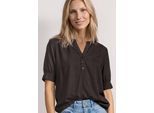 Kurzarmbluse STREET ONE, Damen, Gr. 42, braun (schwarz coffee), Stoff, 100% Viskose, unifarben, normal normal, Rundhals, Bündchen, Blusen, aus softer Viskose