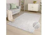 Teppich CARPET CITY "WAVES 501", weiß (hell, taupe), B:200cm H:12mm L:290cm, Obermaterial: 100% Polyester, Teppiche, Teppich, Kurzflor, Hochtief-Muster/ 3D-Effekt, Uni, Wohnzimmer, Schlafzimmer