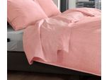 Bettlaken ZO HOME "Lino", rot (shell, rot), B:290cm L:160cm, Renforcé, Obermaterial: 100% Baumwolle, Bettlaken, Bettlaken, Laken aus 100% Baumwolle, Linen-look Print, Betttuch ab 90x200