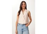 Mouwloze Linnen Schalencollar Cropped Vest