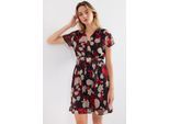 V-hals Bloemen Mini-jurk met Striksluiting