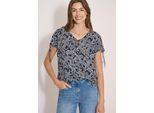 Kurzarmbluse CECIL, Damen, Gr. 3XL, universal blau, Stoff, 100% Viskose, gemustert, klassisch normal, V-Ausschnitt, normaler Saum, Blusen, mit V-Ausschnitt