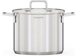 Suppentopf HANSEATIC "DAILY", silberfarben, 6,8 liter, H:18cm Ø:22cm, Töpfe, Suppentopf, handfreundliche Griffe, Literskala, Glasdeckel, Induktion
